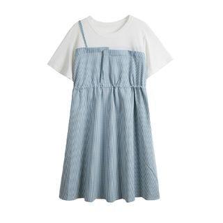 Inset Short Sleeve Check A Line Dress