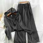 Set: Cropped Camisole Top + Zip-up Hoodie + Wide-leg Sweatpants