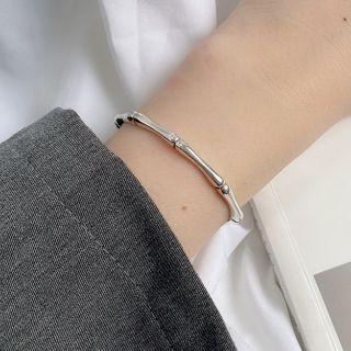 925 Sterling Silver Bamboo Open Ring Bangle - One Size