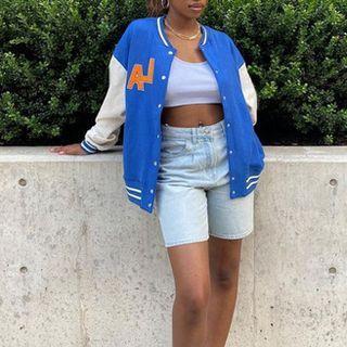 Raglan Sleeve Embroidery Baseball Jacket