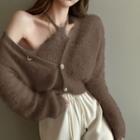 Set: Halter Top + Furry-knit Cardigan In 5 Colors