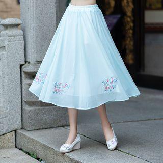 Embroidered Chiffon Midi A-line Skirt