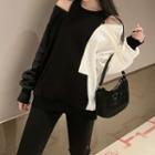 Cold Shoulder Color Block Pullover Black & White - One Size