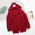 Hooded Cardigan Wine Red - One Size