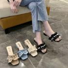 Low Heel Faux Pearl Ruffled Slide Sandals