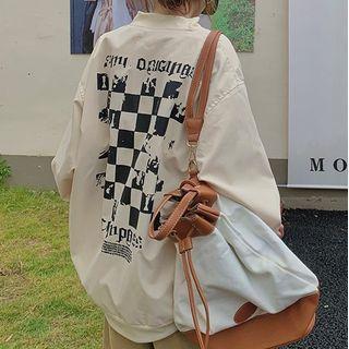 Lettering Zipped Jacket Almond - One Size