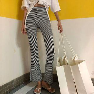Cropped Striped Boot Cut Pants Stripe - Black & White - One Size