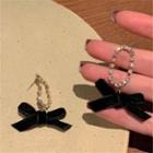 Bow Drop Earring 1 Pair - S925 Silver Needle - Black - One Size
