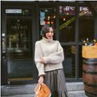 High-neck Waffle-knit Top