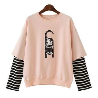 Print Stripe Mock Two-piece Sweatshirt