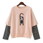 Print Stripe Mock Two-piece Sweatshirt