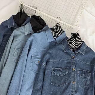 Mock Two Piece Turtleneck Denim Shirt