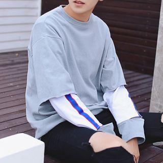 Mock Two Piece Striped Trim Sweatshirt