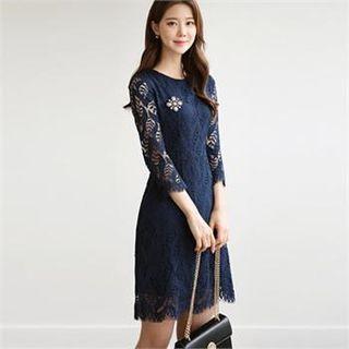 Tall Size 3/4-sleeve Laced Dress