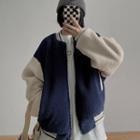 Fleece Baseball Jacket Off-white & Navy Blue - One Size