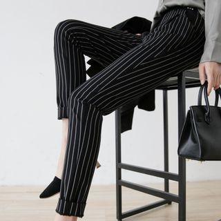 High Waist Striped Cropped Tapered Pants