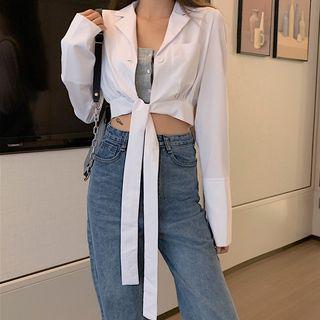Open Front Cropped Shirt White - One Size