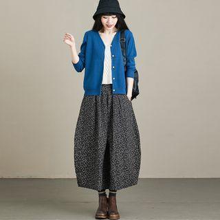 Floral Midi A-line Skirt Floral Print - Black - One Size