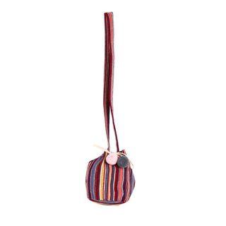 Pompom-drawstring Stripe Bucket Bag