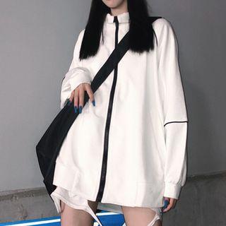Contrast Trim Zip Jacket White - One Size