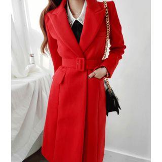 Hidden-button Pocket-detail Coat With Belt