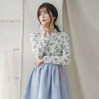 Set: Hanbok Top (floral / Blue) + Skirt (midi / Sky Blue)