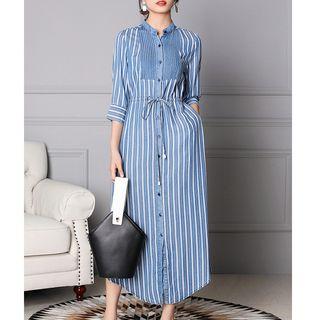 Striped 3/4-sleeve Midi Shirtdress
