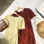 V-neck A-line Dress Wine Red - One Size