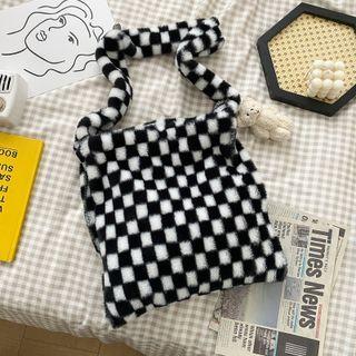 Checkered Fluffy Tote Bag