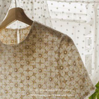 Dotted Flower Embroidery Blouse Yellow - One Size