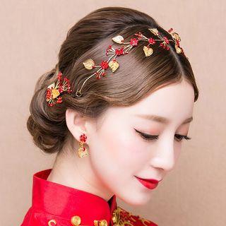 Bridal Set: Leaf Drop Earrings + Headband + Hair Clip