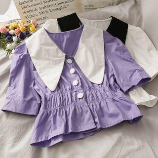 Sailor-collar Ruched Crop Blouse