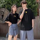 Couple Matching Heart Embroidered Short-sleeve T-shirt / Shorts / High-waist Skort