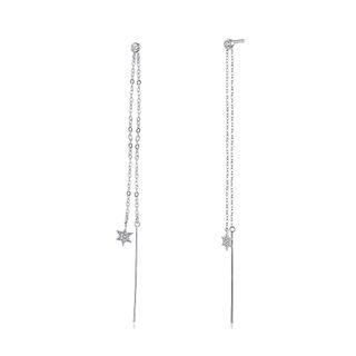 Sterling Silver Simple Star Tassel Earrings With Cubic Zircon Silver - One Size