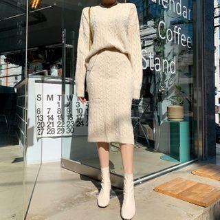 Knit Set: V-neck Sweater + Midi Skirt