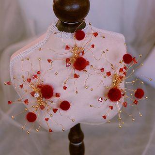 Wedding Bobble Branches Hair Clip 3 Pcs - Red - One Size
