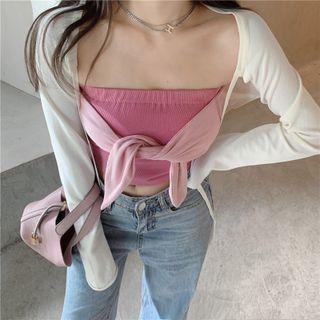 Long-sleeve Shrug / Tie-front Tube Top