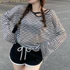 Long-sleeve Striped T-shirt / Contrast Trim Shorts