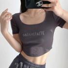 Short Sleeve Lettering Embroidered Crop Top