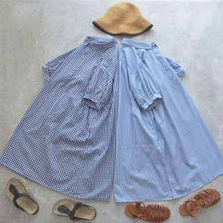 Short-sleeve Plaid/striped Dress