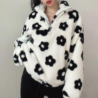 Flower Print Half-zip Sweatshirt