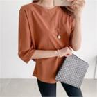 3/4-sleeve Shirred-side Top