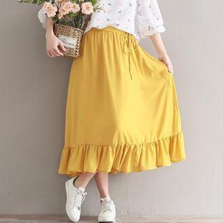 Ruffle Hem Chiffon Midi Skirt