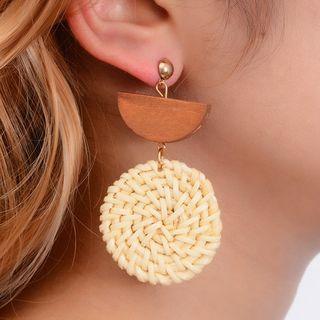 Rattan Woven Disc Dangle Earring