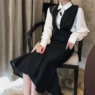 Plain Puff-sleeve Shirt / Sleeveless A-line Dress