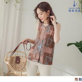 Single-breasted Patterned Sleeveless Top