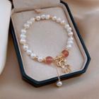 Bear Freshwater Pearl Gemstone Bead Bracelet Bracelet - Bear - Freshwater Pearl - White & Red - One Size