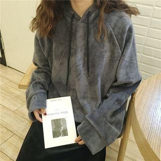 Plain Loose-fit Velvet Hooded Pullover