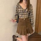 Plaid Blouse / Pleated Mini A-line Skirt / Set
