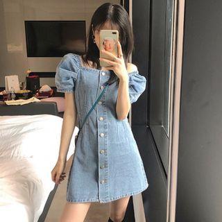 Short-sleeve Denim Button Mini A-line Dress